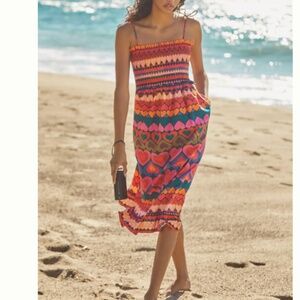 NWT Farm Rio For Anthropologie Smocked ♥️💜💙Cover-Up Dress SIZE S
